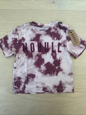 NOBULL Kids Tie-Dye Short Sleeve Tee in Mauve and Plum size XS NWT